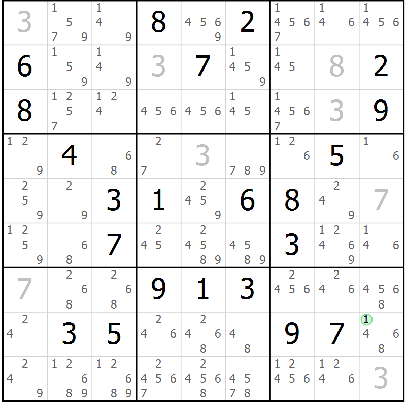 Position des candidats pour la solution de la Gr 52 page 55 du magazine de sudoku Extrême n° 042
