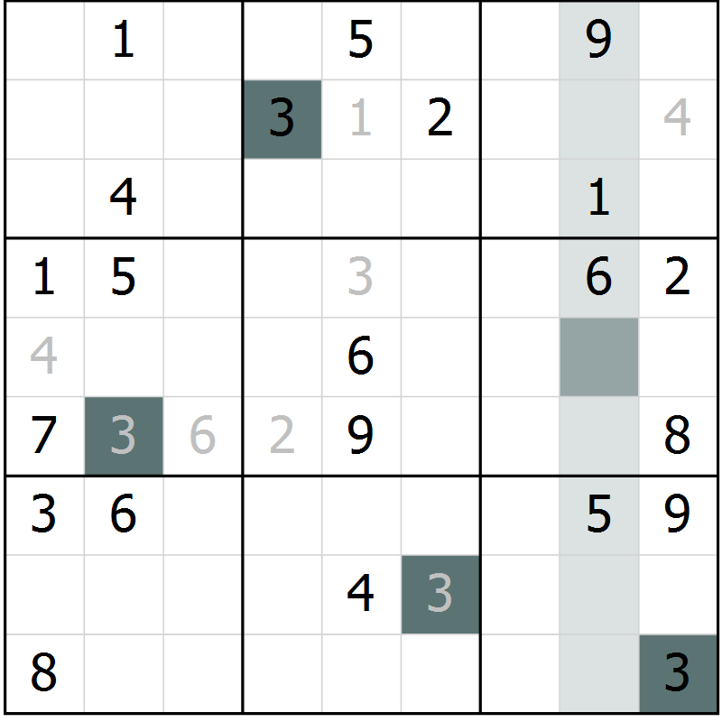 Position des candidats pour la solution de la Gr 53 page 56 du magazine de sudoku Extrême n° 042