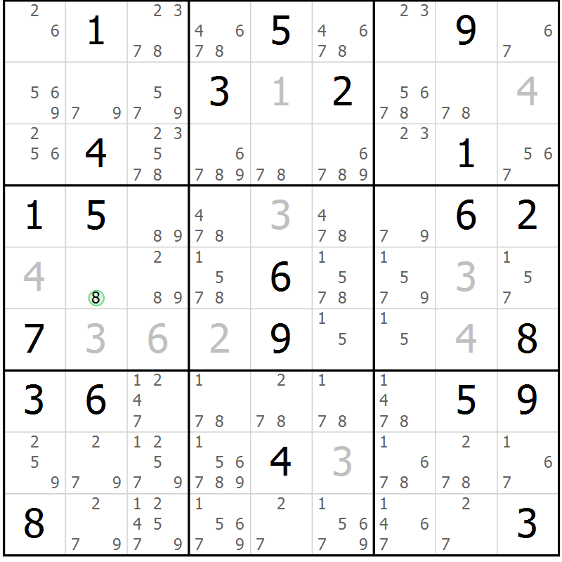 Position des candidats pour la solution de la Gr 53 page 56 du magazine de sudoku Extrême n° 042