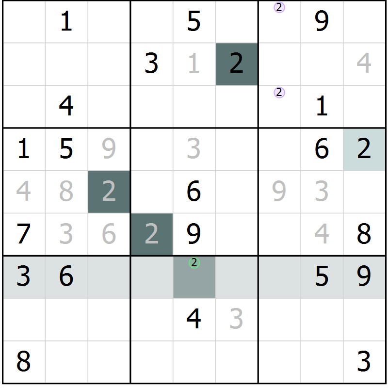 Position des candidats pour la solution de la Gr 53 page 56 du magazine de sudoku Extrême n° 042