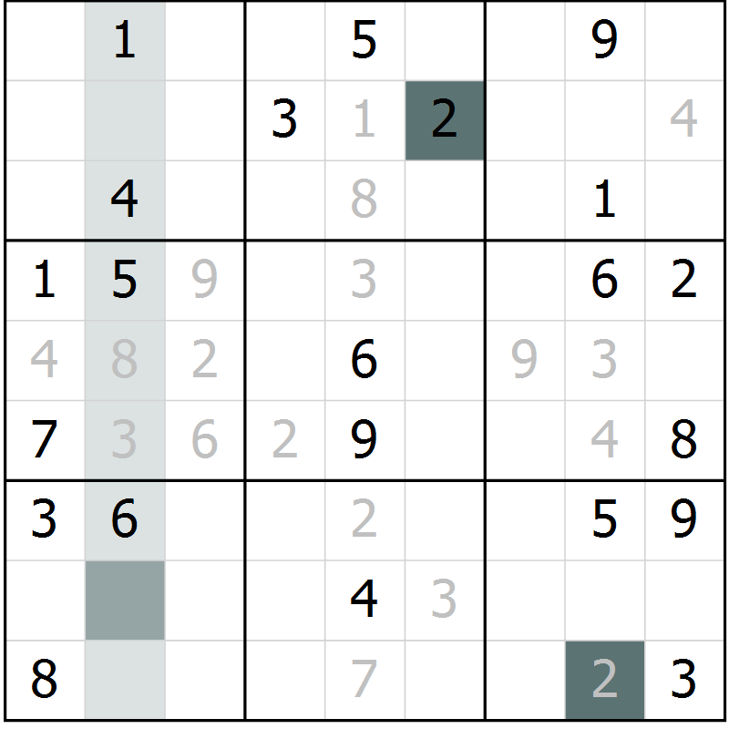 Position des candidats pour la solution de la Gr 53 page 56 du magazine de sudoku Extrême n° 042
