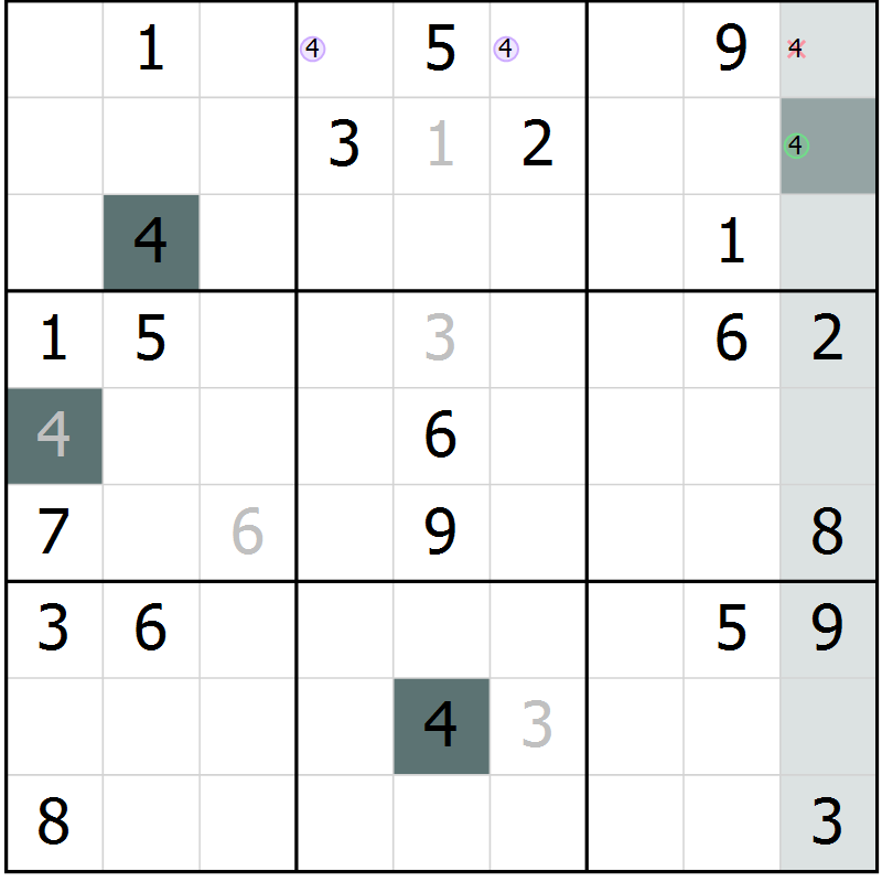 Position des candidats pour la solution de la Gr 53 page 56 du magazine de sudoku Extrême n° 042