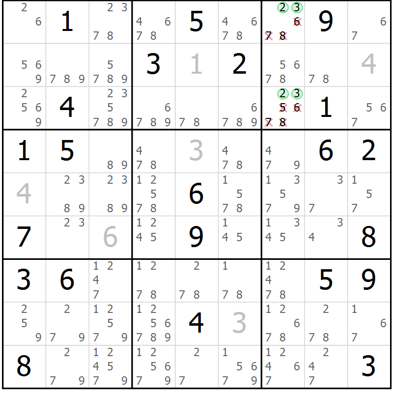Position des candidats pour la solution de la Gr 53 page 56 du magazine de sudoku Extrême n° 042