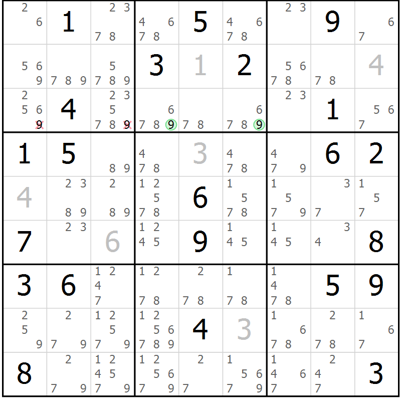 Position des candidats pour la solution de la Gr 53 page 56 du magazine de sudoku Extrême n° 042