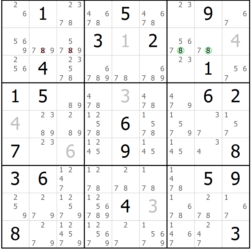 Position des candidats pour la solution de la Gr 53 page 56 du magazine de sudoku Extrême n° 042