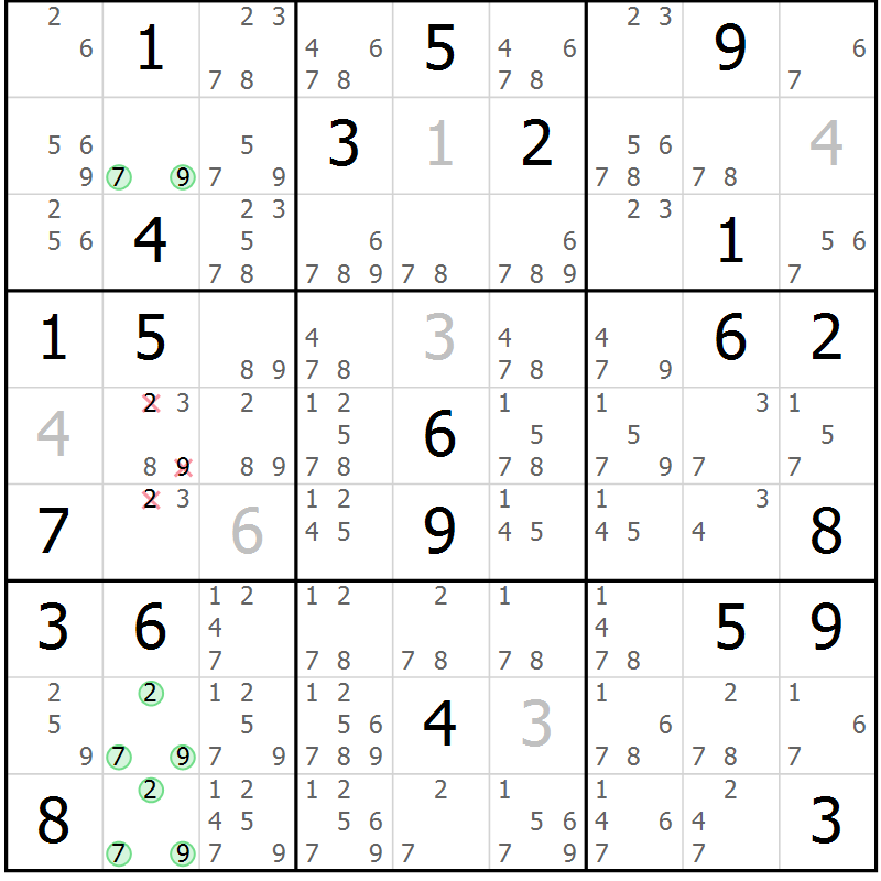 Position des candidats pour la solution de la Gr 53 page 56 du magazine de sudoku Extrême n° 042