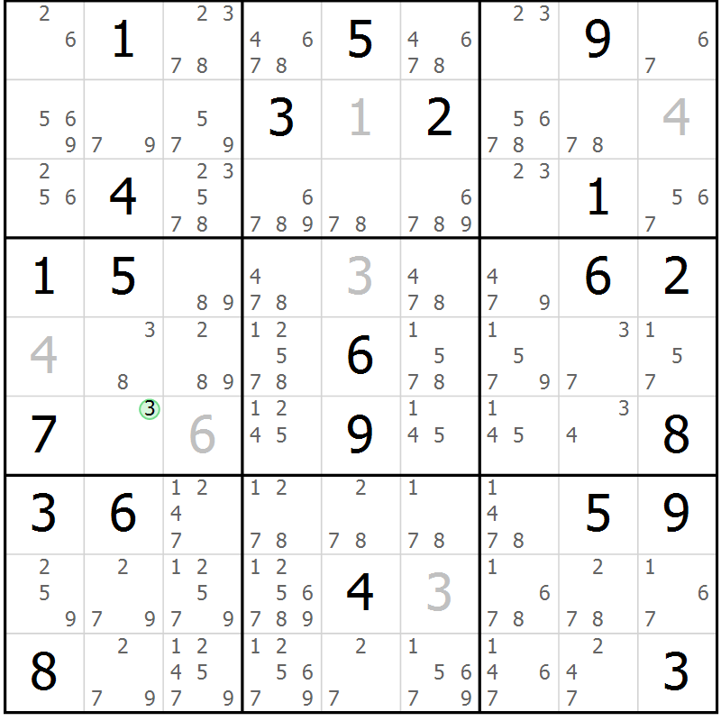 Position des candidats pour la solution de la Gr 53 page 56 du magazine de sudoku Extrême n° 042