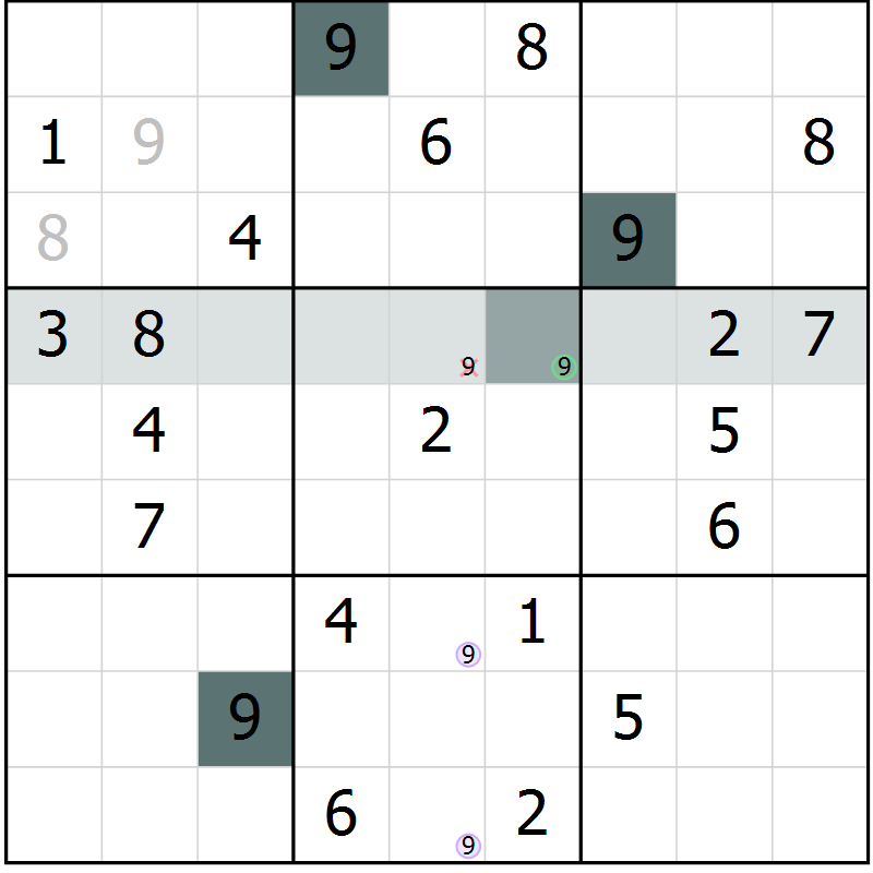Position des candidats pour la solution de la Gr 54 page 57 du magazine de sudoku Extrême n° 042