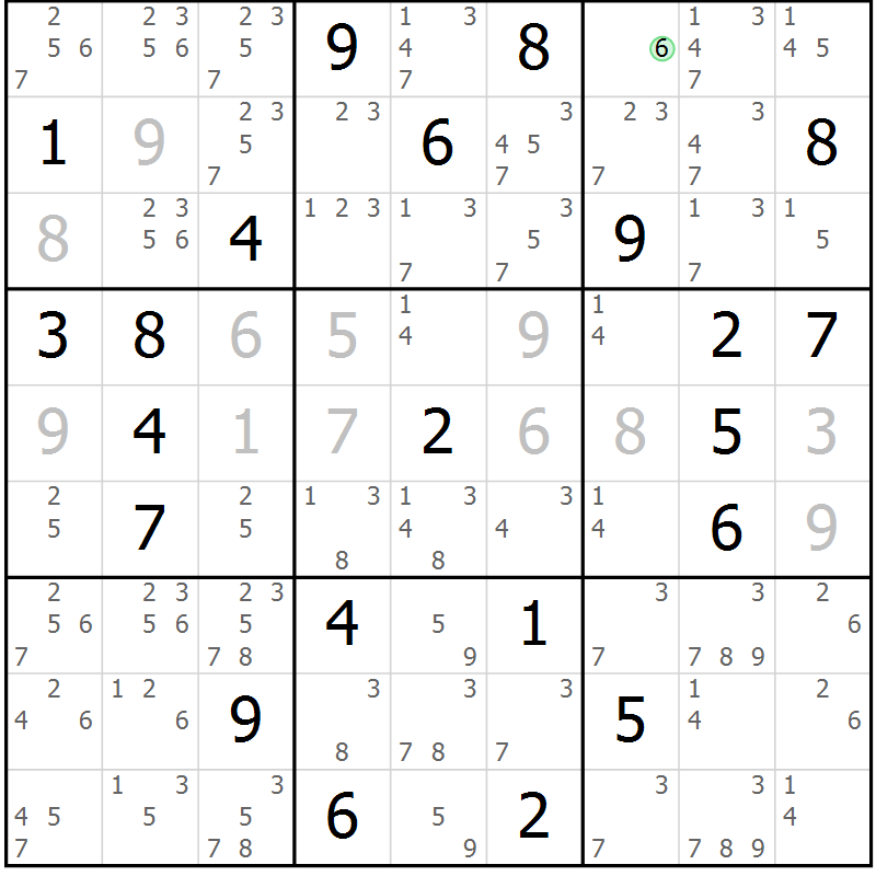Position des candidats pour la solution de la Gr 54 page 57 du magazine de sudoku Extrême n° 042