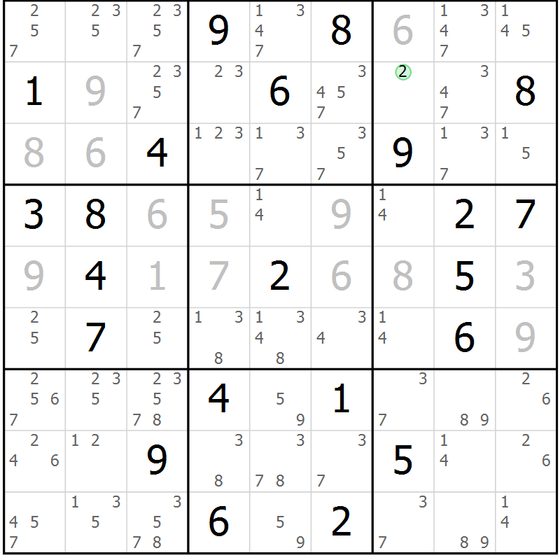 Position des candidats pour la solution de la Gr 54 page 57 du magazine de sudoku Extrême n° 042