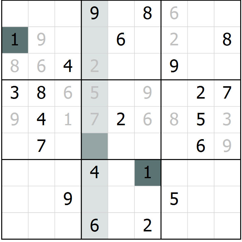 Position des candidats pour la solution de la Gr 54 page 57 du magazine de sudoku Extrême n° 042