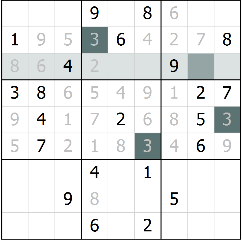 Position des candidats pour la solution de la Gr 54 page 57 du magazine de sudoku Extrême n° 042