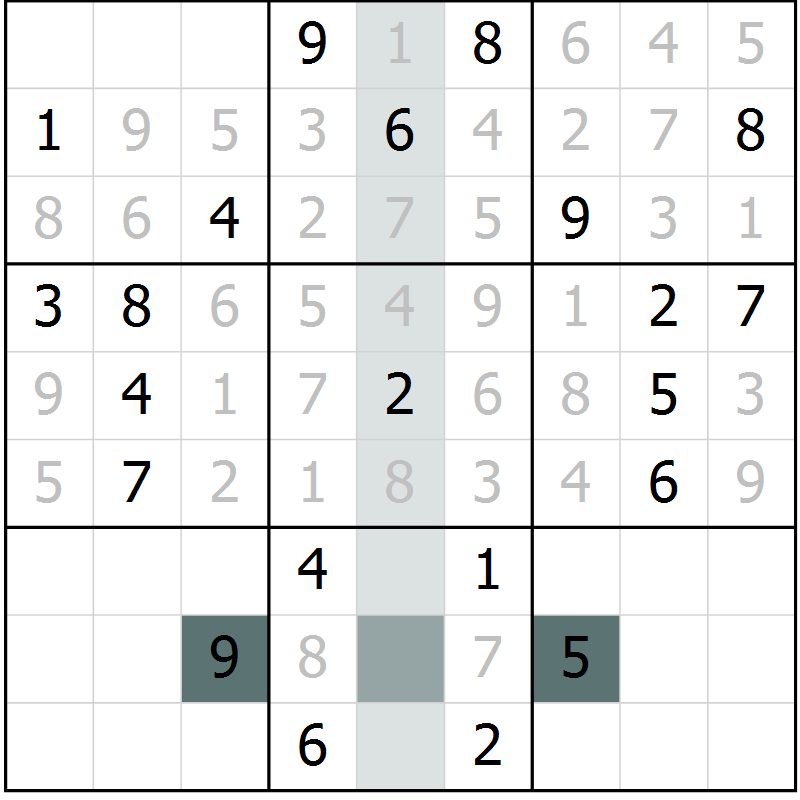 Position des candidats pour la solution de la Gr 54 page 57 du magazine de sudoku Extrême n° 042