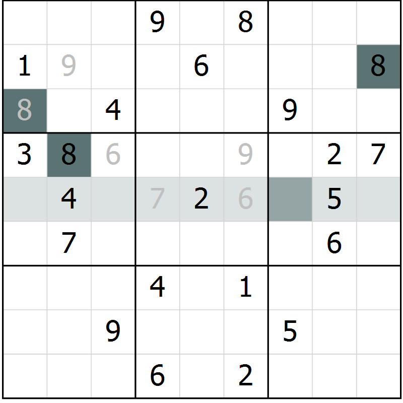 Position des candidats pour la solution de la Gr 54 page 57 du magazine de sudoku Extrême n° 042