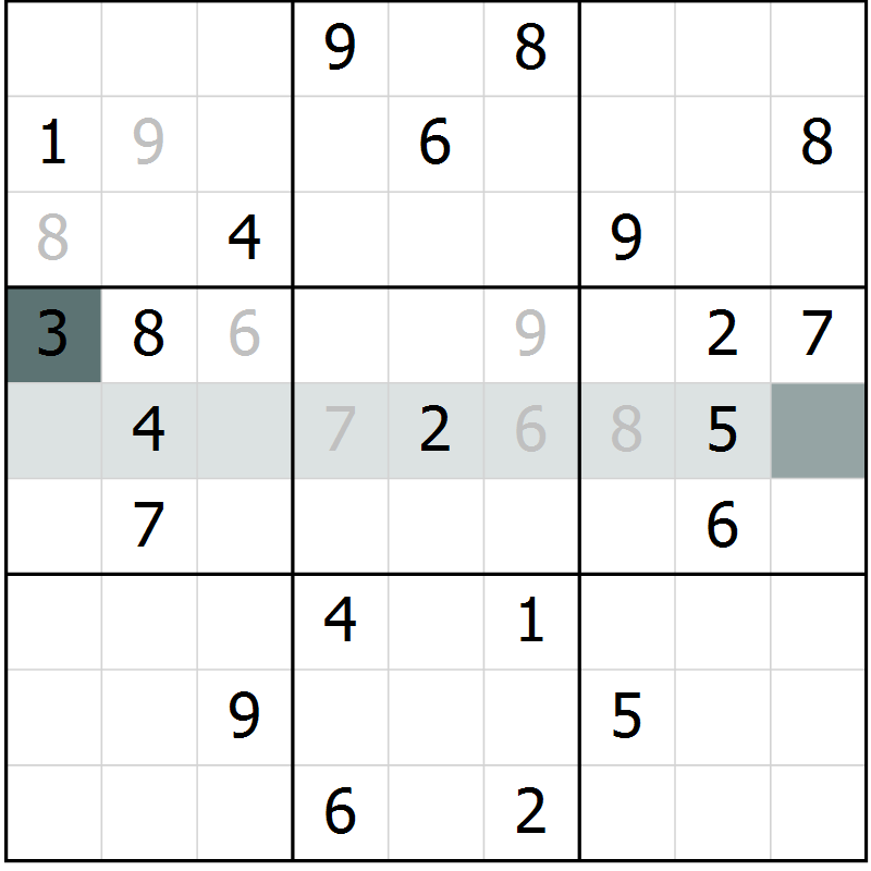 Position des candidats pour la solution de la Gr 54 page 57 du magazine de sudoku Extrême n° 042