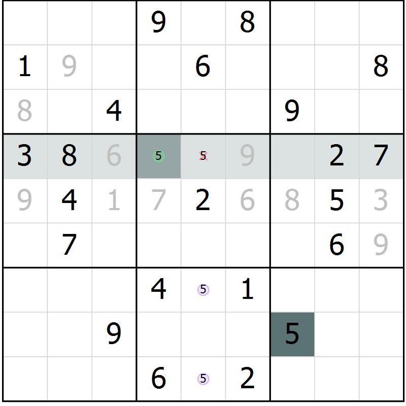 Position des candidats pour la solution de la Gr 54 page 57 du magazine de sudoku Extrême n° 042