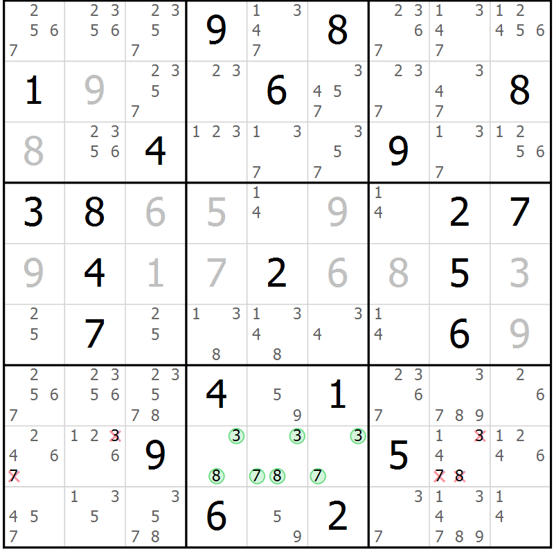 Position des candidats pour la solution de la Gr 54 page 57 du magazine de sudoku Extrême n° 042
