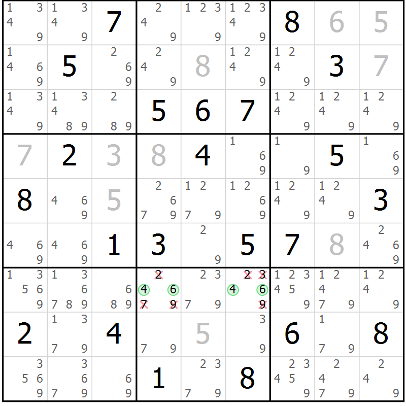 Position des candidats pour la solution de la Gr 55 page 58 du magazine de sudoku Extrême n° 042