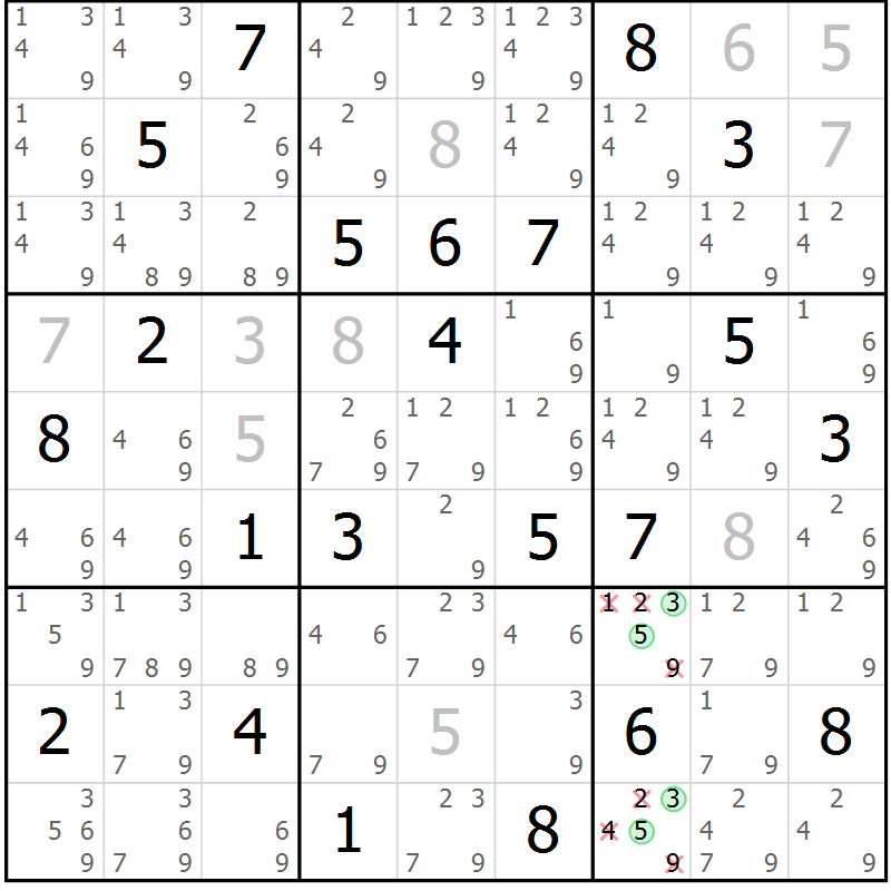 Position des candidats pour la solution de la Gr 55 page 58 du magazine de sudoku Extrême n° 042