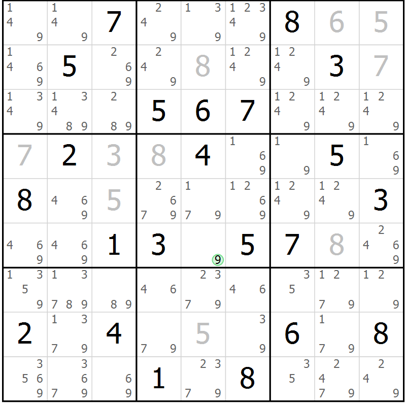 Position des candidats pour la solution de la Gr 55 page 58 du magazine de sudoku Extrême n° 042