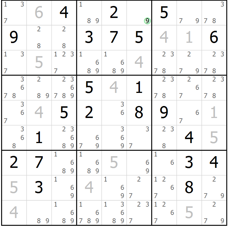 Position des candidats pour la solution de la Gr 56 page 59 du magazine de sudoku Extrême n° 042