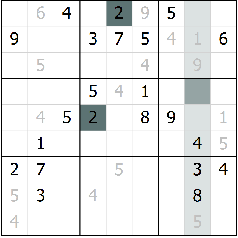 Position des candidats pour la solution de la Gr 56 page 59 du magazine de sudoku Extrême n° 042