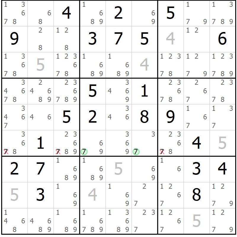 Position des candidats pour la solution de la Gr 56 page 59 du magazine de sudoku Extrême n° 042