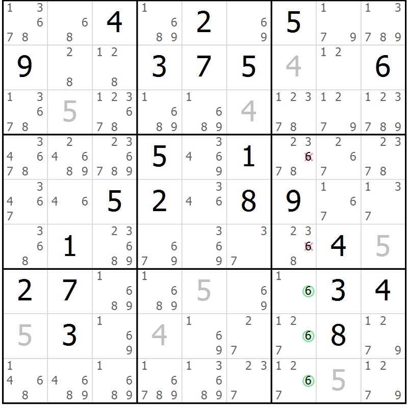 Position des candidats pour la solution de la Gr 56 page 59 du magazine de sudoku Extrême n° 042