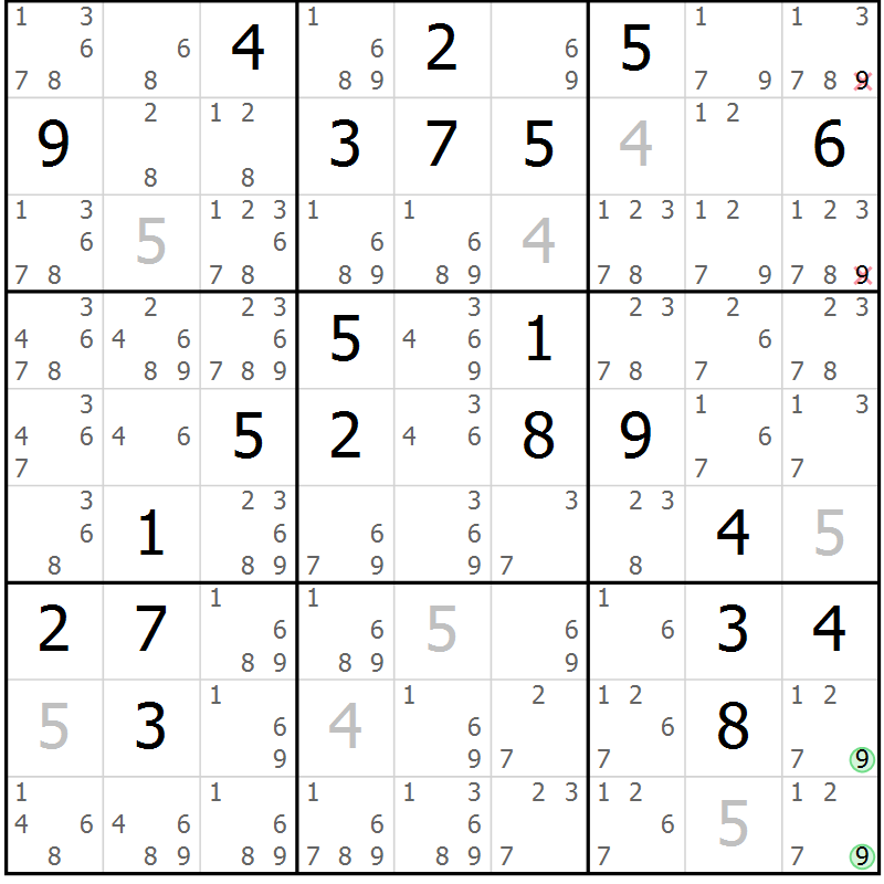 Position des candidats pour la solution de la Gr 56 page 59 du magazine de sudoku Extrême n° 042