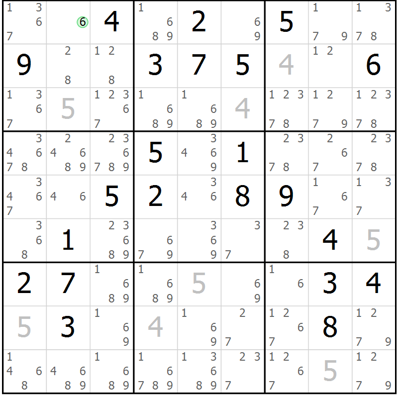 Position des candidats pour la solution de la Gr 56 page 59 du magazine de sudoku Extrême n° 042