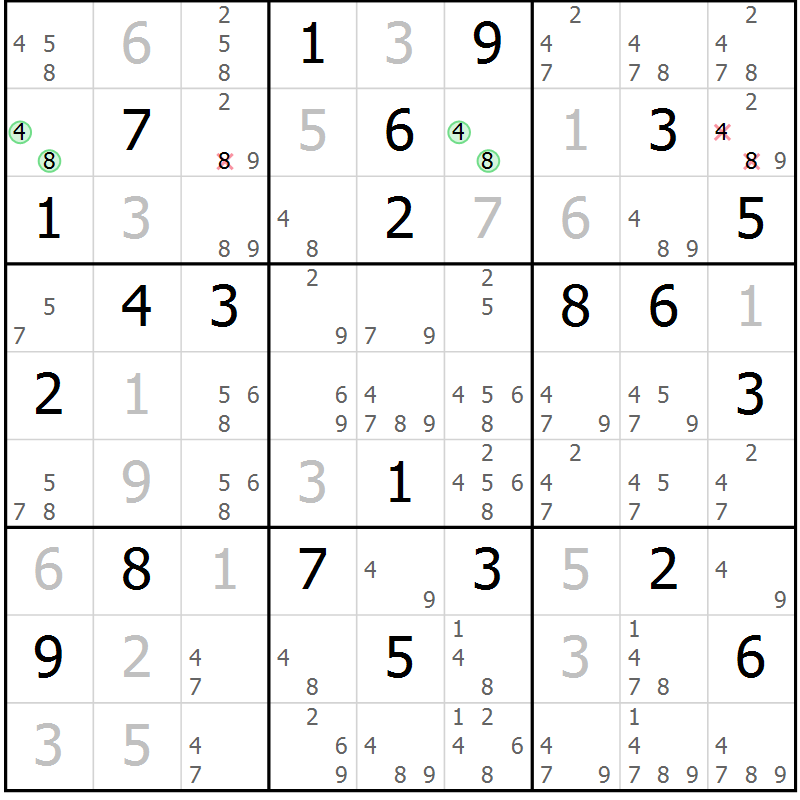 Position des candidats pour la solution de la Gr 57 page 60 du magazine de sudoku Extrême n° 042