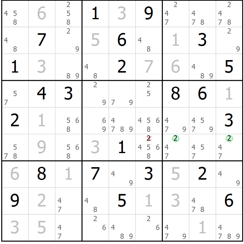 Position des candidats pour la solution de la Gr 57 page 60 du magazine de sudoku Extrême n° 042
