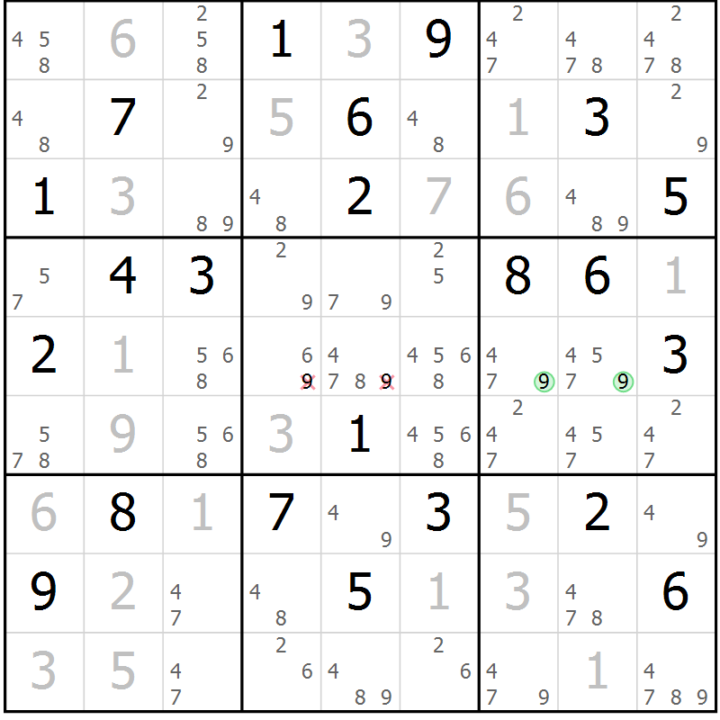 Position des candidats pour la solution de la Gr 57 page 60 du magazine de sudoku Extrême n° 042