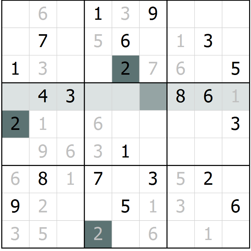 Position des candidats pour la solution de la Gr 57 page 60 du magazine de sudoku Extrême n° 042