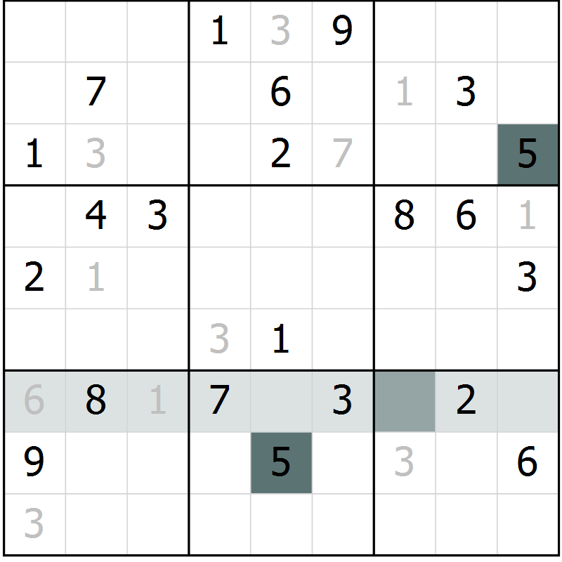 Position des candidats pour la solution de la Gr 57 page 60 du magazine de sudoku Extrême n° 042