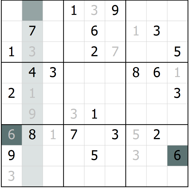 Position des candidats pour la solution de la Gr 57 page 60 du magazine de sudoku Extrême n° 042