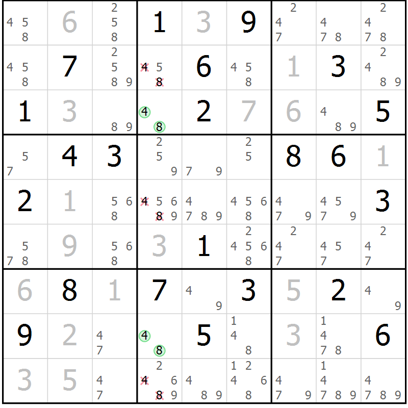 Position des candidats pour la solution de la Gr 57 page 60 du magazine de sudoku Extrême n° 042