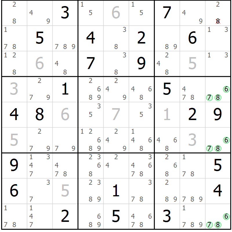 Position des candidats pour la solution de la Gr 58 page 61 du magazine de sudoku Extrême n° 042
