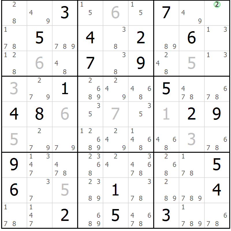 Position des candidats pour la solution de la Gr 58 page 61 du magazine de sudoku Extrême n° 042
