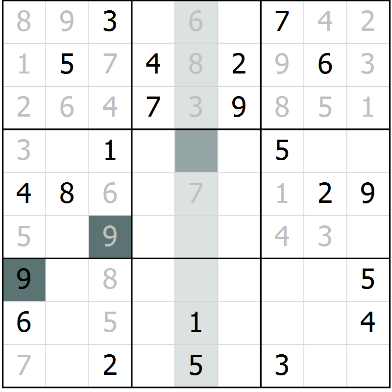 Position des candidats pour la solution de la Gr 58 page 61 du magazine de sudoku Extrême n° 042
