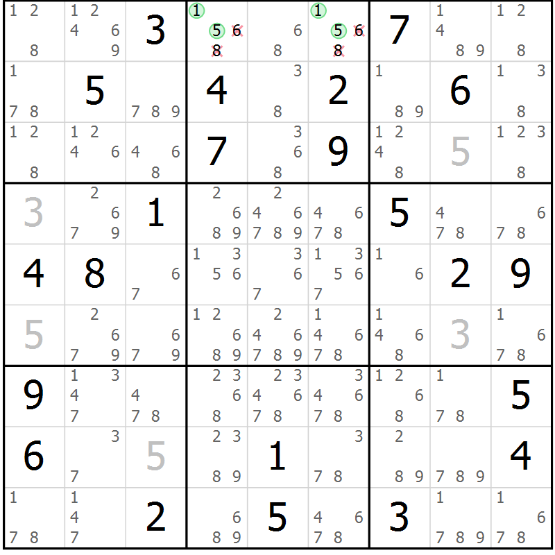 Position des candidats pour la solution de la Gr 58 page 61 du magazine de sudoku Extrême n° 042