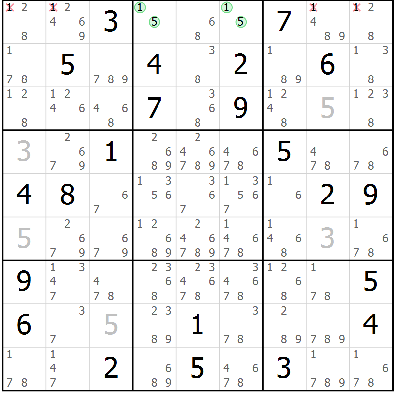 Position des candidats pour la solution de la Gr 58 page 61 du magazine de sudoku Extrême n° 042