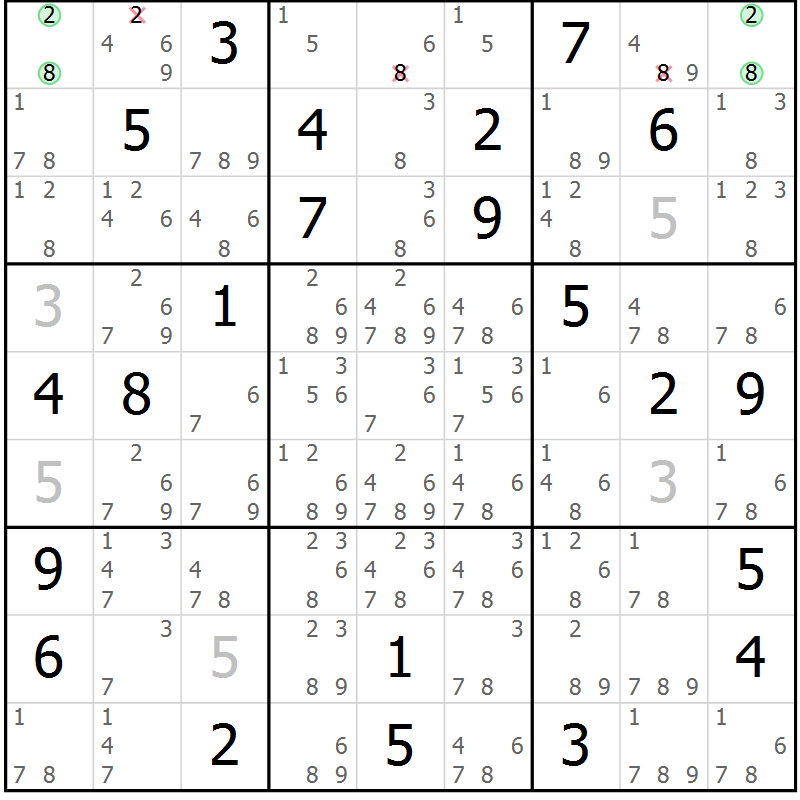 Position des candidats pour la solution de la Gr 58 page 61 du magazine de sudoku Extrême n° 042