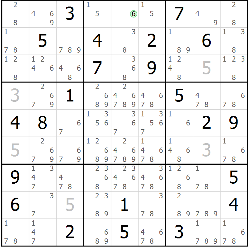 Position des candidats pour la solution de la Gr 58 page 61 du magazine de sudoku Extrême n° 042