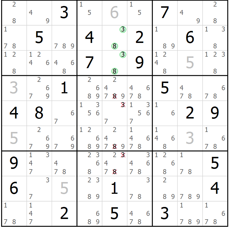 Position des candidats pour la solution de la Gr 58 page 61 du magazine de sudoku Extrême n° 042