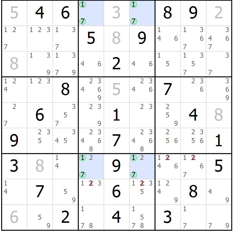 Position des candidats pour la solution de la Gr 59 page 62 du magazine de sudoku Extrême n° 042