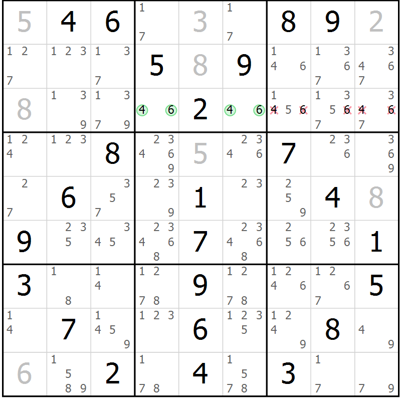 Position des candidats pour la solution de la Gr 59 page 62 du magazine de sudoku Extrême n° 042