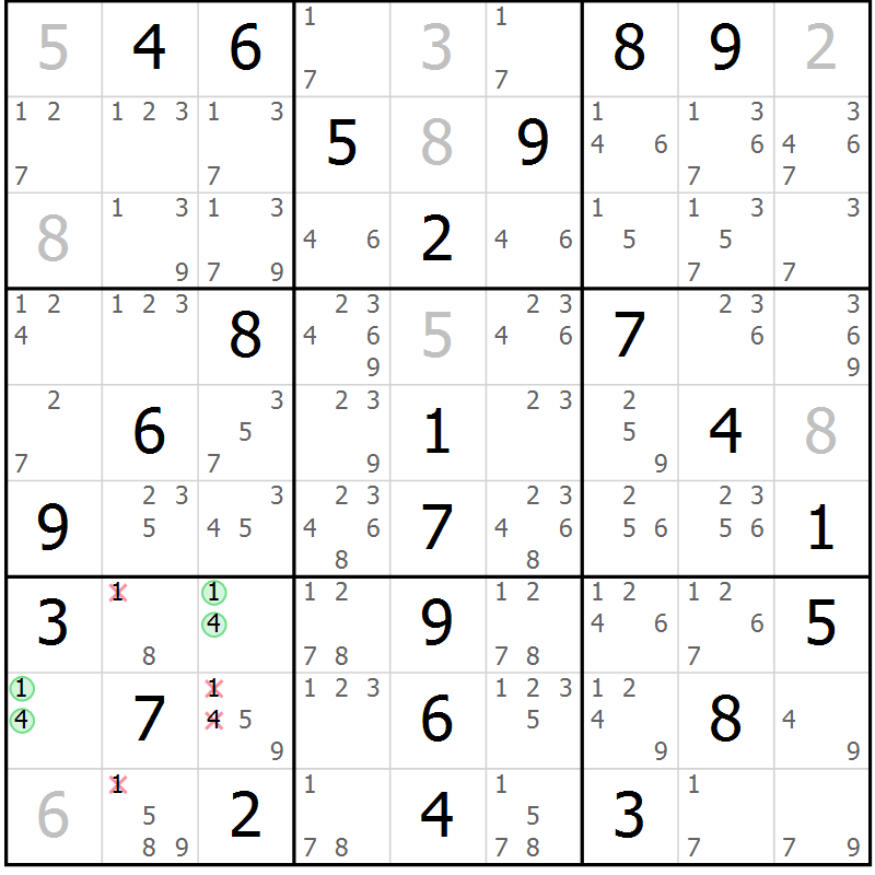Position des candidats pour la solution de la Gr 59 page 62 du magazine de sudoku Extrême n° 042