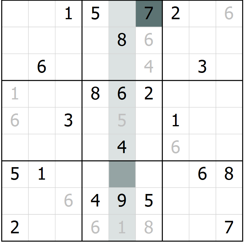 Position des candidats pour la solution de la Gr 6 page 9 du magazine de sudoku Extrême n° 042