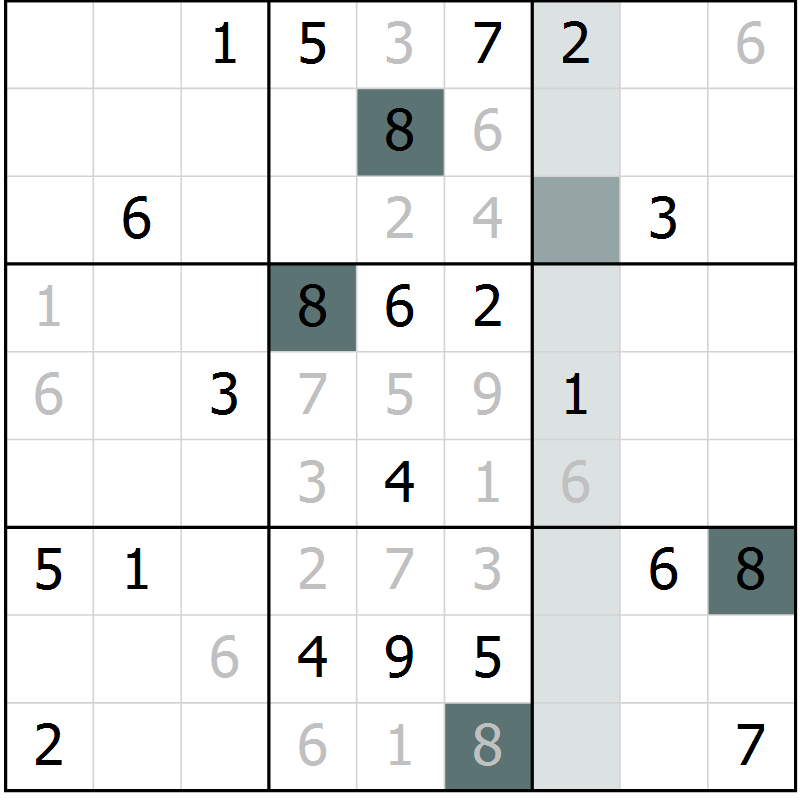 Position des candidats pour la solution de la Gr 6 page 9 du magazine de sudoku Extrême n° 042